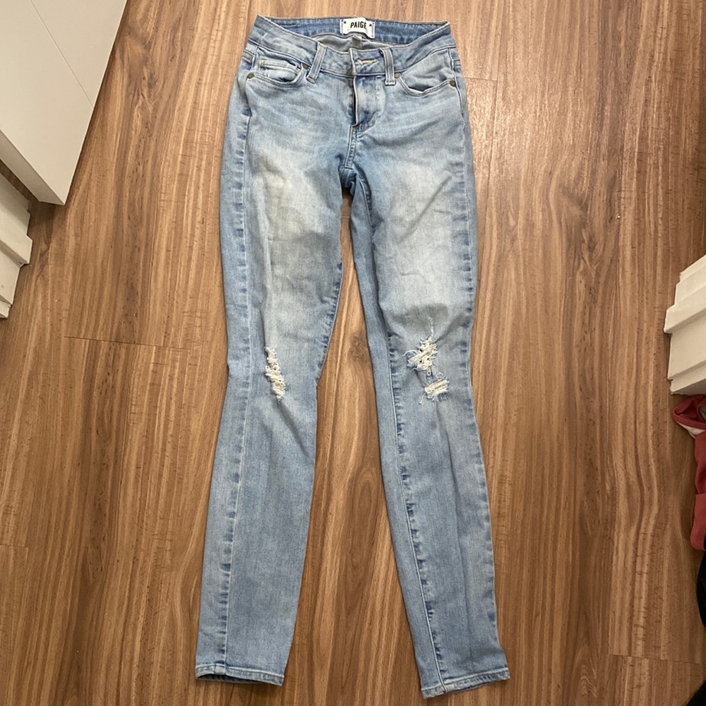 Paige light wash skinny jeans